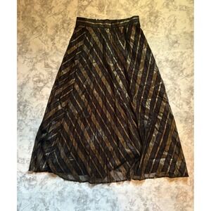 Zara Basic Collection Midi Skirt‎ Gold Metallic Black Chevron Pleated S